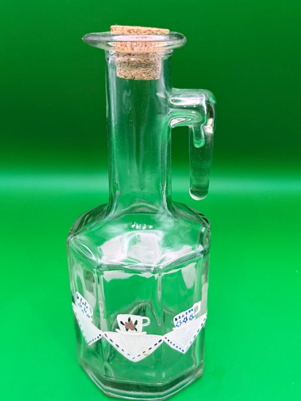 VTG Signed Italian Mod Dep HandPainted Glass Cruet Bottle Decanter Cork Stopper - Picture 4 of 10
